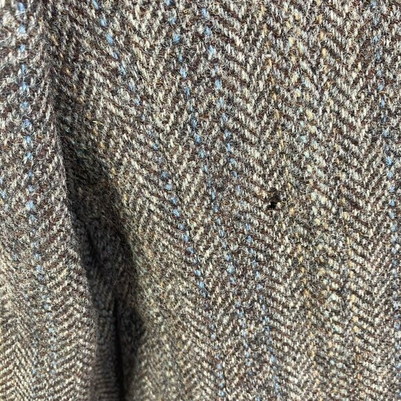 VTG HARRIS TWEED Blazer Sport Coat Jacket Herringbone Wool Size 44L Brown FLAW - Picture 3 of 9